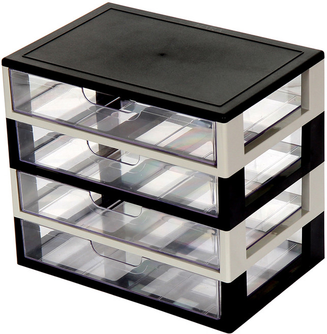 하라데코 와이드 서랍 멀티 책상 정리함, 블랙 + 그레이, 4단