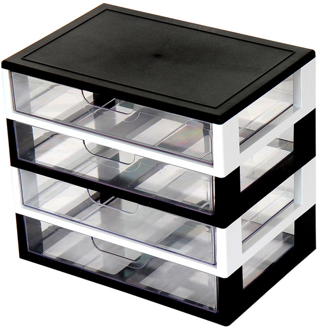 하라데코 와이드 서랍 멀티 책상 정리함, 블랙 + 화이트, 4단