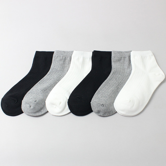 아동용 무지 골지 양말 6족 세트