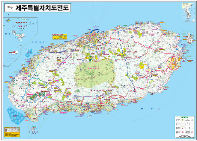 지도닷컴 코팅형 제주도 전도 중 150 x 110 cm + 전국 행정 도로 지도 + 케이스 세트, 1세트