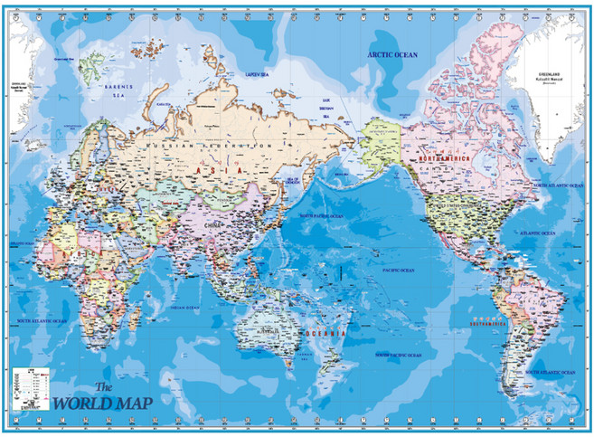 地圖網 覆膜型韓文版國家區分世界地圖 小 110 x 78 cm + 最新大韓民國全圖 + 收納盒套組, 1套