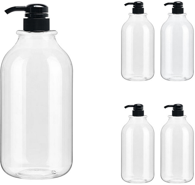 주방 디스펜서 공병 투명 1000ml + 마개 검정 세트 ARB1000, 5세트