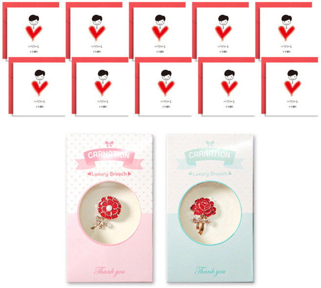 투영디자인 카네이션 땡큐 브로치 2종 + 메시지 카드 10p, 사랑해요아빠, 1세트