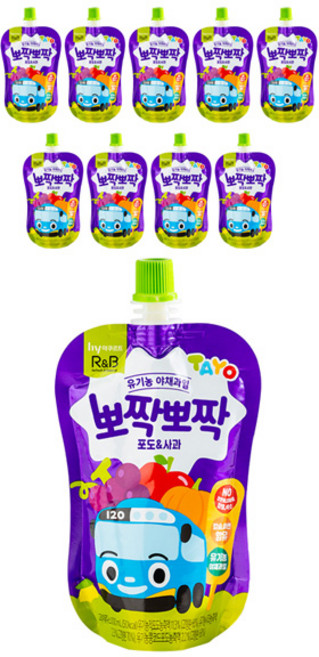 알앤비 유기농 야채과일 뽀짝뽀짝 주스 100ml, 포도 + 사과 혼합맛, 10개