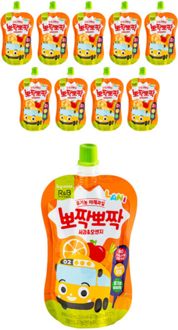 알앤비 유기농 야채과일 뽀짝뽀짝 주스, 사과 + 오렌지 혼합맛, 10개, 100ml