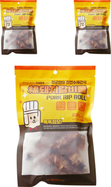 천군맘마 돼지갈비롤 수제 간식, 돼지갈비맛, 80g, 3개