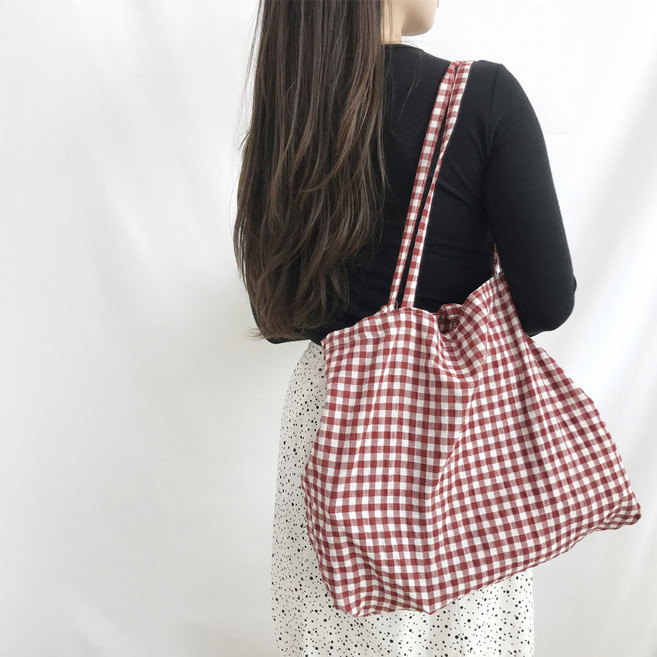 고앤비 체크무늬 패턴 에코백 bg1008