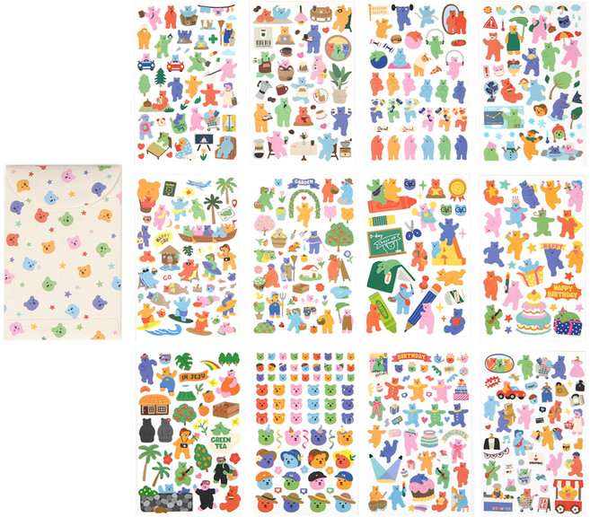 데일리라이크 젤리베어 스티커 12종 세트, 혼합색상, 1세트