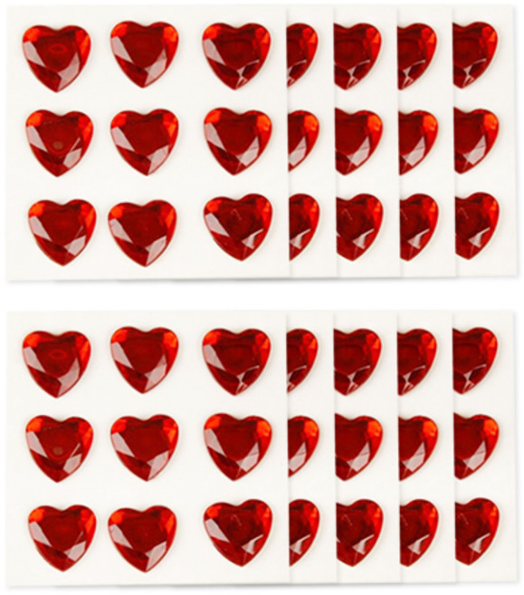 하트 큐빅 보석 스티커, 레드, 10개