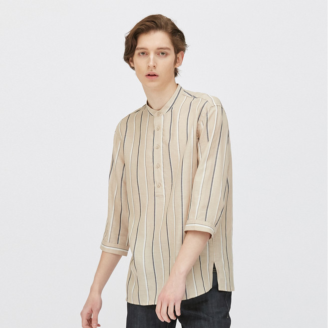 플랙 남성용 멀티스트라이프 헨리넥 셔츠