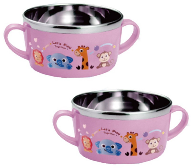 유아동 손잡이 스텐기능성 그릇 08189, 핑크, 2개