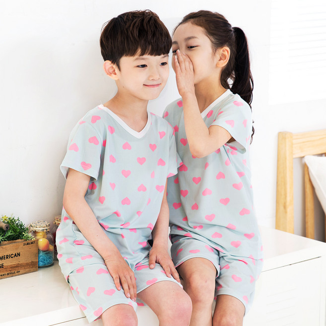 이라인 아동용 학생 냉감 통기성 슈가하트 반팔 잠옷 상하 세트