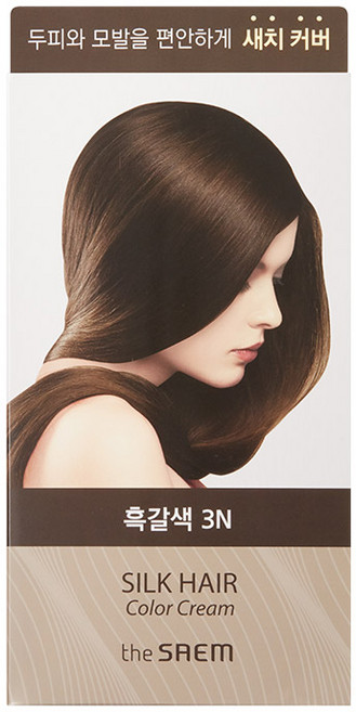 더샘 실크 헤어 컬러 크림 새치커버 염모제 1제 60g + 2제 60g + 트리트먼트 8ml 세트, 흑갈색 3N, 1개