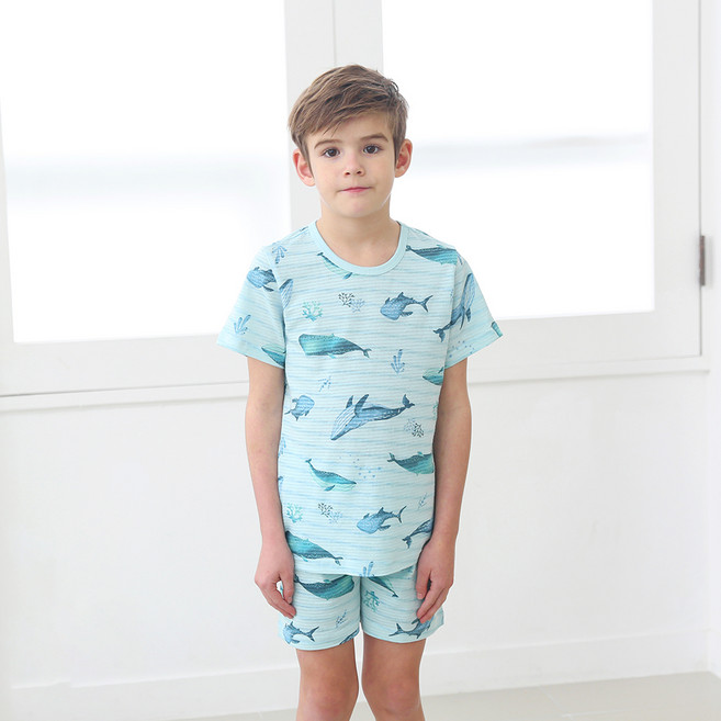 마밤오가닉 아동용 오션프렌즈 5부 내의 상하 세트