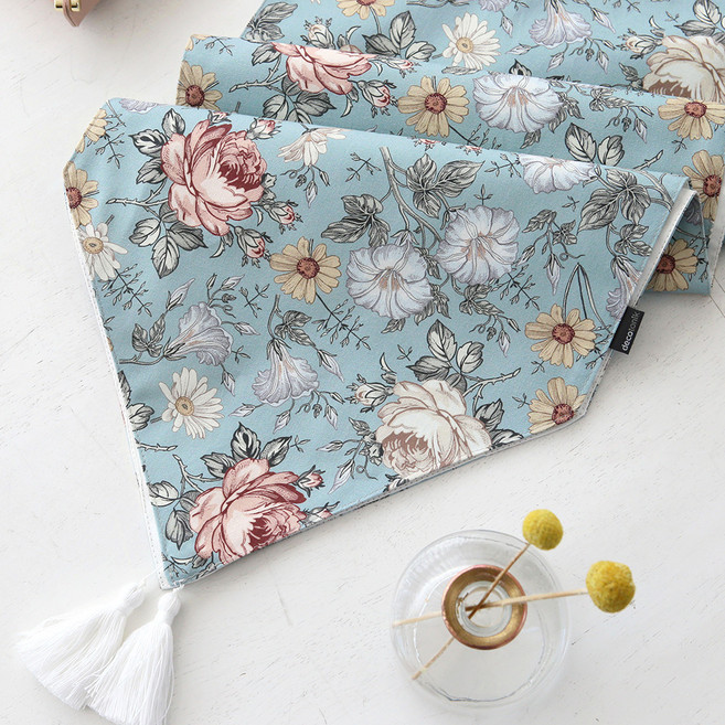 데코토닉 빈티지 테이블러너, 블루, 6인용(폭 30cm x 길이 210cm)