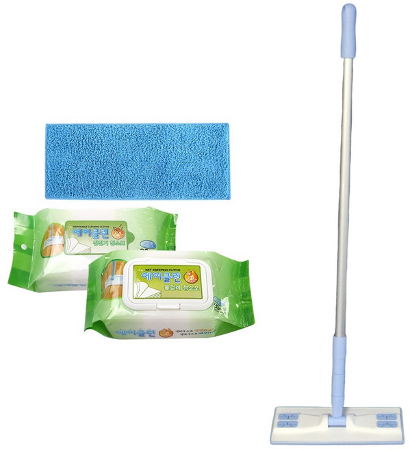 에이클린 핸디 밀대 청소기 화이트 + 스카이 소형 25cm + 분섬사 패드 블루 + 물걸레 청소포 + 정전기 청소포 세트, 1세트