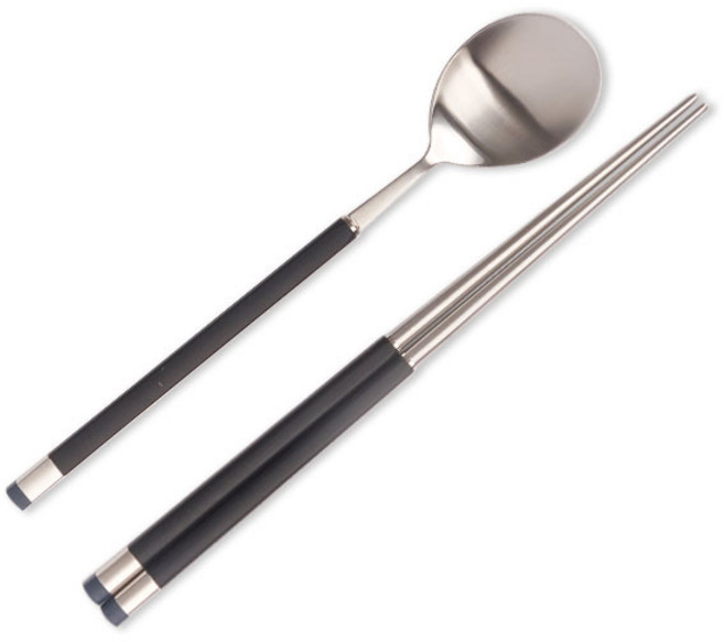 보겐 카라 1인 수저세트 실버 블랙, 1세트, 숟가락 + 젓가락 1벌