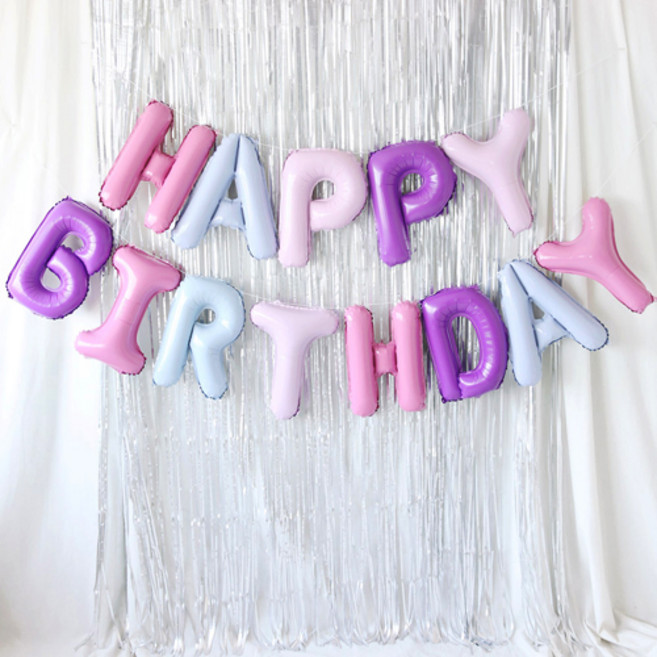 HAPPY BIRTHDAY 은박풍선 커튼 세트, 파스텔, 1세트