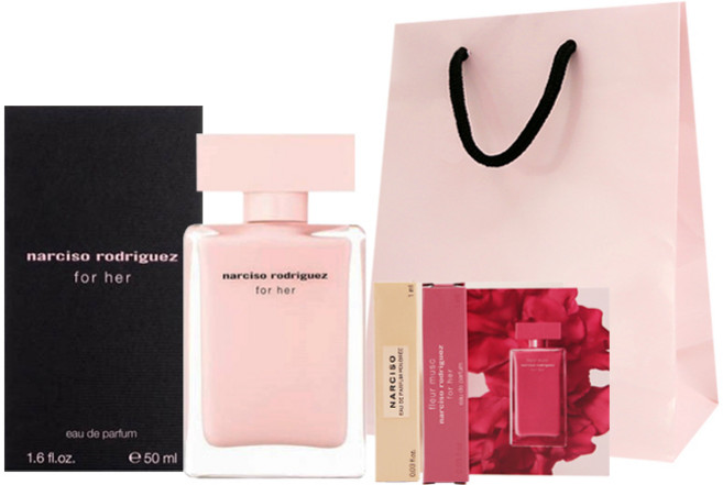 나르시소로드리게즈 포 허 EDP 50ml + 스틱향수 2종 x 1ml 랜덤발송 + 쇼핑백, 1세트