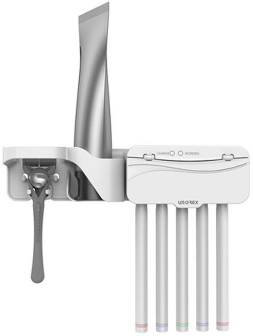 유토렉스 충전식 무선 부착형 칫솔살균기, URT-103CHW, 혼합색상