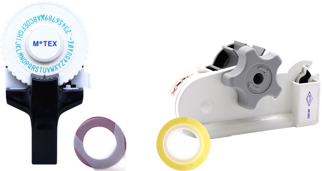 모텍스 라벨 메이커 또각이 E-101 + 테이프 디스펜서 미니 세트, 블랙, 화이트, 1세트