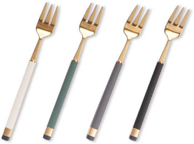 보겐 카라 골드 티포크, 화이트 + 올리브 + 차콜 + 블랙, 4개