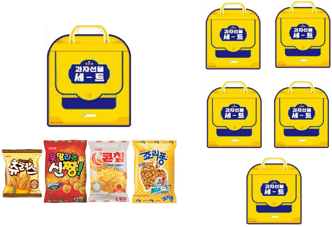 크라운제과 추억의 주머니 옐로 과자세트, 크라운츄러스 + 크라운C콘칩 + 못말리는 신짱 + 죠리퐁, 6세트