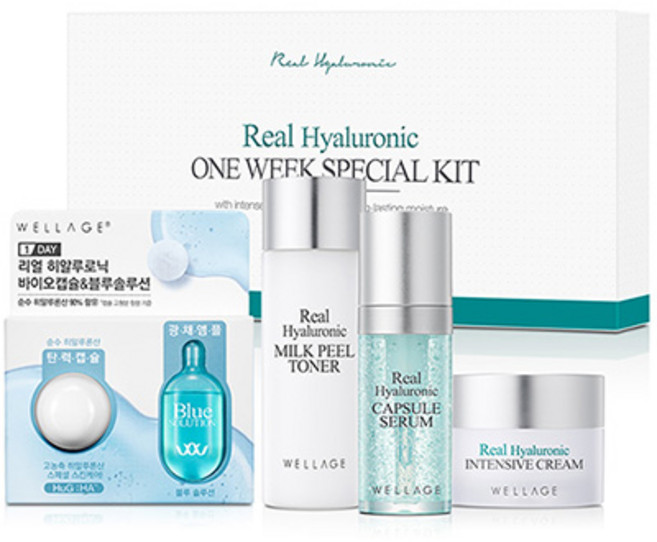 웰라쥬 리얼 히알루로닉 원데이 세럼 15ml + 토너 30ml + 크림 10ml + 바이오캡슐 15mg + 블루솔루션 1ml 세트, 1세트