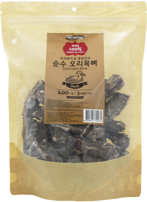 펫더맨 순수 오리목뼈 강아지 간식, 400g, 1개