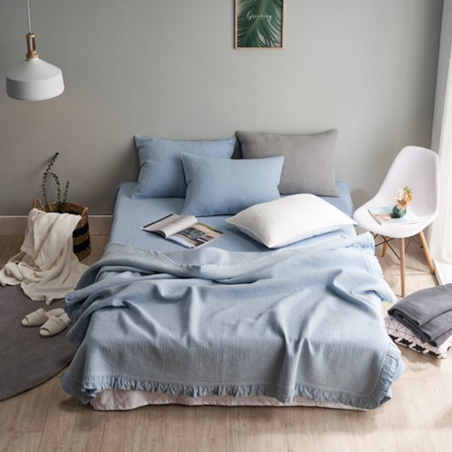 에코데코 쟈스민 여름이불 겸 침대패드, 블루