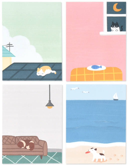 모노라이크 플레잉 데이즈 메모지 4종 세트, Roof + Window + Sofa + Beach, 1세트