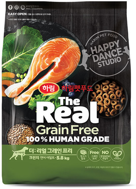 하림펫푸드 어덜트 강아지 더리얼 그레인프리 크런치 건식사료, 연어, 5.8kg, 1개