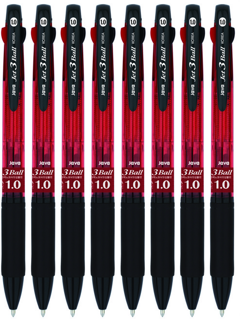 자바펜 제트 3볼 멀티펜 1.0mm, 레드, 8개