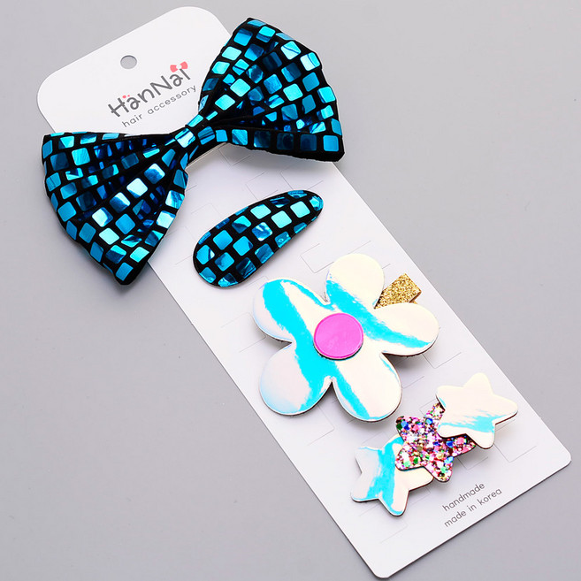 핸날 여아용 홀로그램 플라워 헤어핀 세트