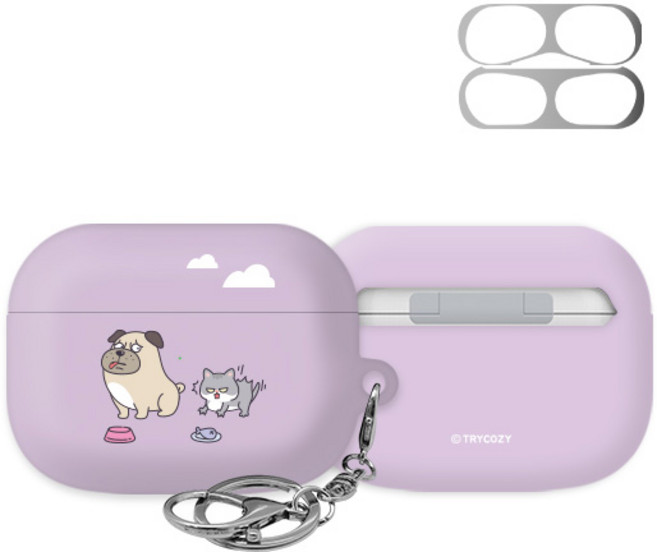 트라이코지 디자인 액션냥이댕이 3D곡면 에어팟 프로 이어폰 하드 케이스 + 철가루 방지 스티커, 04 내밥이다냥, 1개
