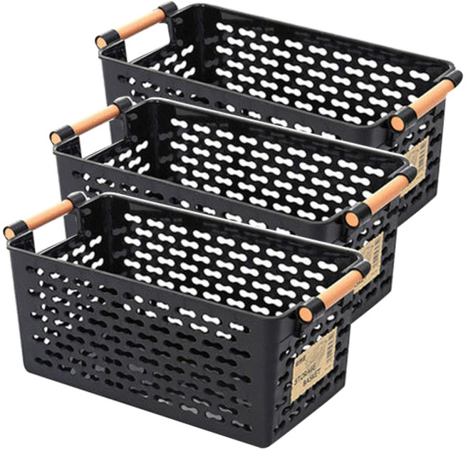 블럭마트 주방 정리바구니 다용도 바구니 3p, 블랙