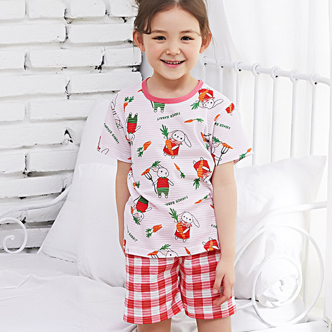 올로미미 여아용 파머레빗 5부 자카드 실내복 세트