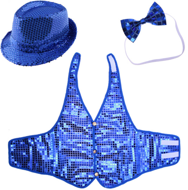 LivingDA 亮片帽 + 亮片背心 M + 蝴蝶領結組合, 藍色, 1組