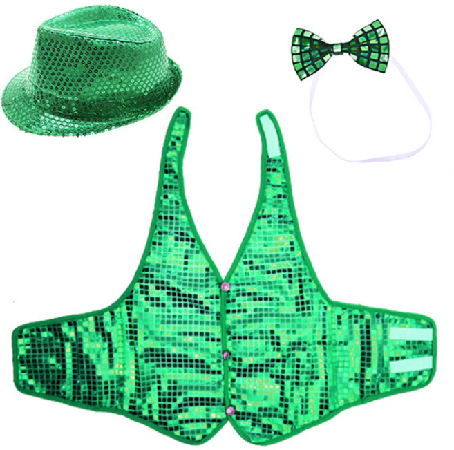 LivingDA 亮片帽 + 亮片背心 L + 蝴蝶領結組合, 綠色, 1組