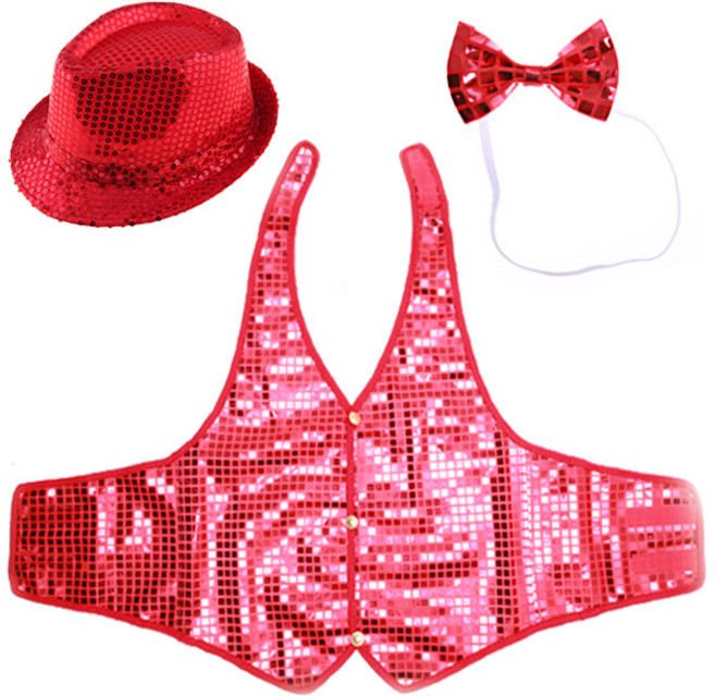 LivingDA 亮片帽 + 亮片背心 XL+ 蝴蝶領結套組, 紅色, 1組