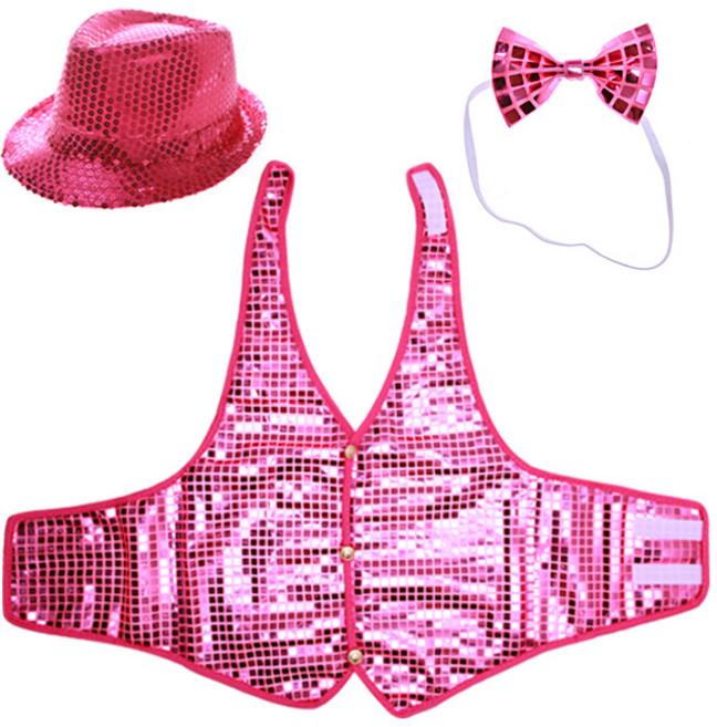 LivingDA 亮片帽+亮片背心XL+蝴蝶領結套組, 粉紅色, 1組