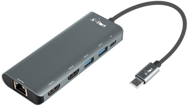 에이포트 4K듀얼 HDMI USB3.0 포트 멀티 도킹스테이션 C타입 USB허브 Active C200, 그레이, 1개