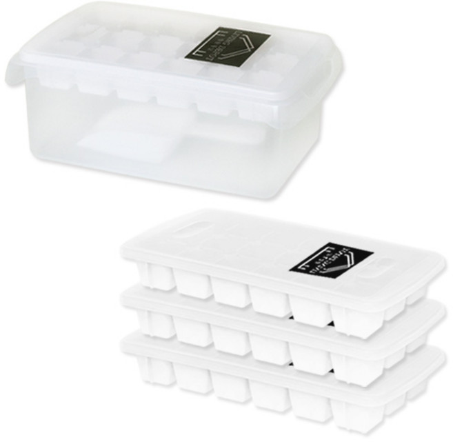 생활창고 18홀 얼음틀 컨테이너 + 뚜껑제빙기 3p, 화이트, 1개