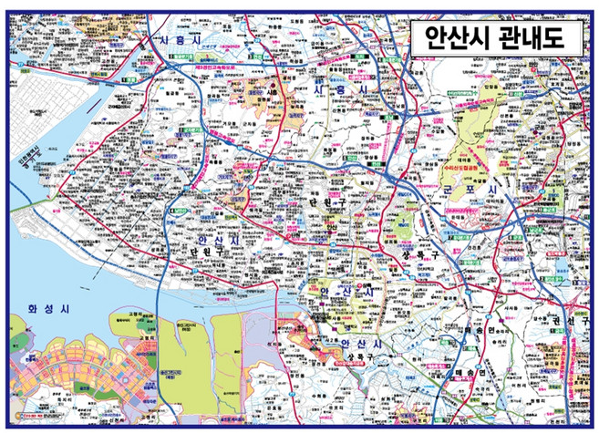 지도닷컴 코팅형 경기도 안산시 지도 소 110 x 78 cm + 전국행정도로지도, 1세트