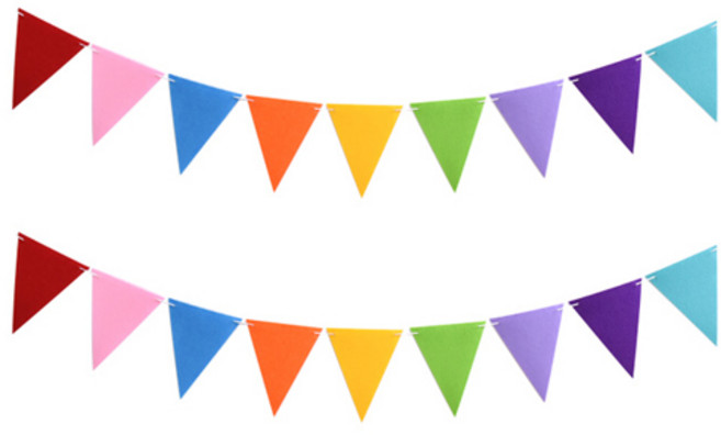 PARTYHAE 毛氈三角派對掛旗2件組 15 x 19cm, 1個, 彩虹色