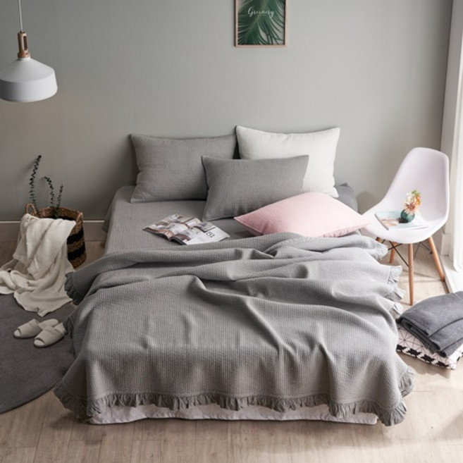 에코데코 쟈스민 여름이불 겸 침대패드 + 베개커버 2p, 그레이