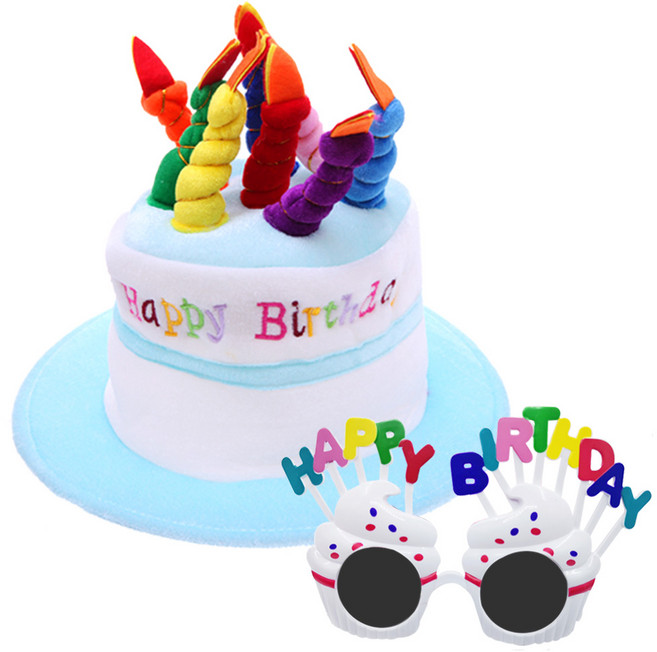 파티공구 케익 모자 + 생일 머핀 안경 세트, 하늘 + 화이트, 1세트