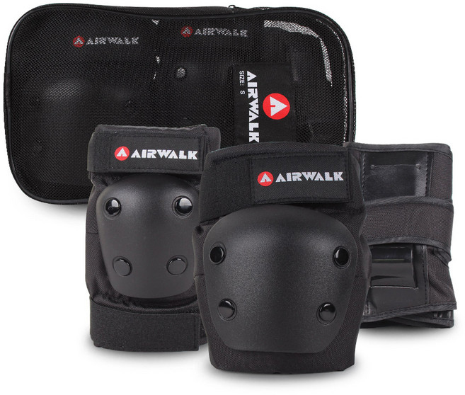 에어워크 스케이트보드 인라인 자전거 킥보드 보호대 3종 세트 + 파우치, 블랙, 1개