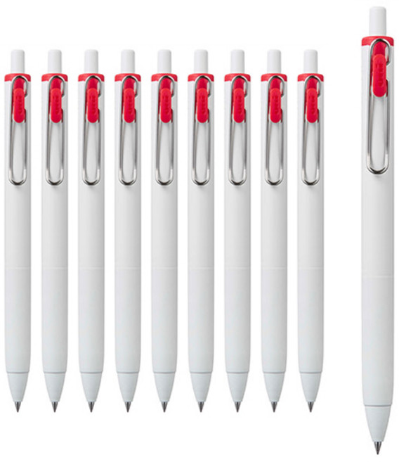 유니볼원 중성 잉크펜 0.5mm, 레드, 10개