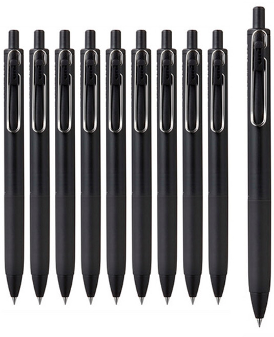 유니볼원 중성 잉크펜 0.38mm, 블랙배럴, 10개